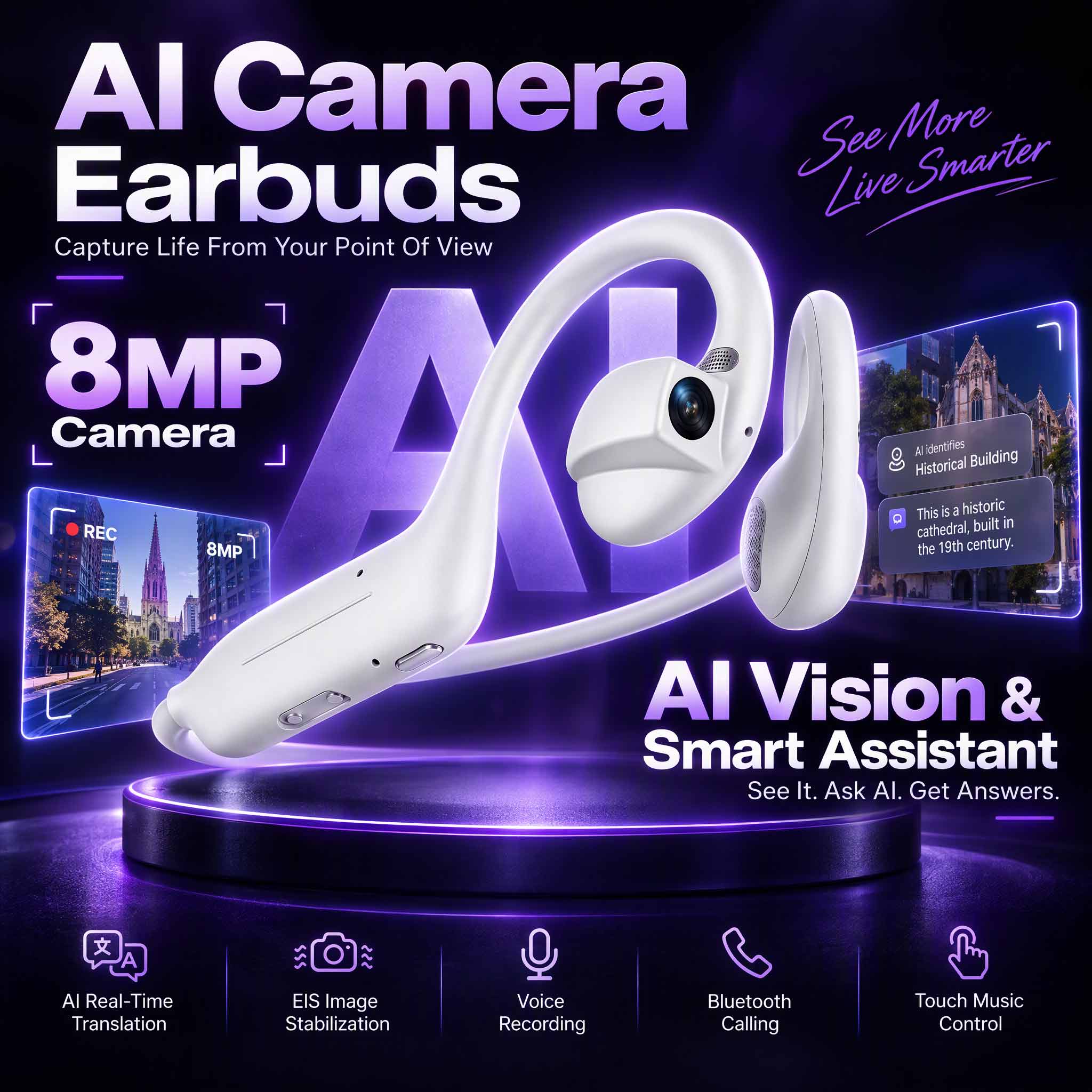 Earphones - Hot New AI Smart Camera Earbuds