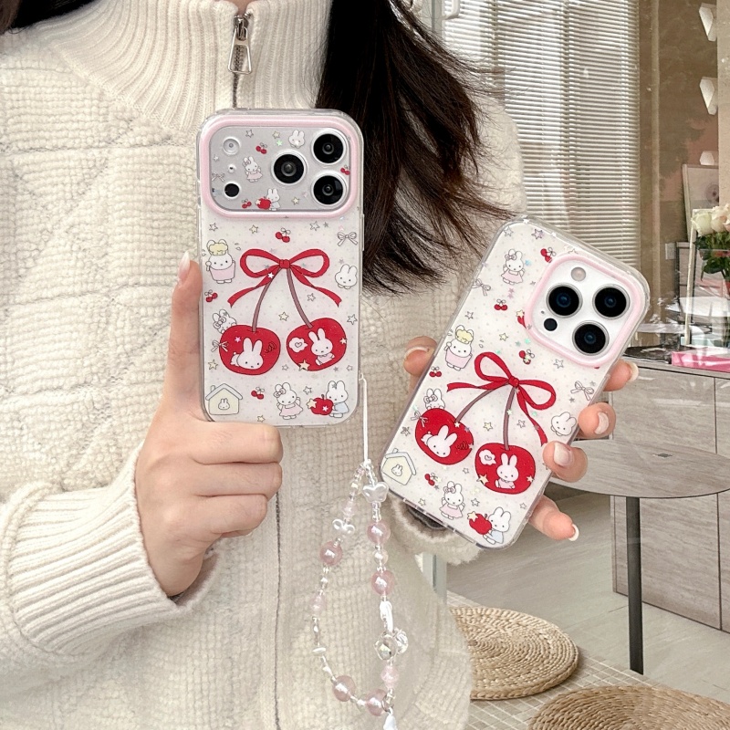 Cute Cartoon Wrist Strap Silicone Case - Cute Cartoon Sweet Cherry Miffy Sparkling