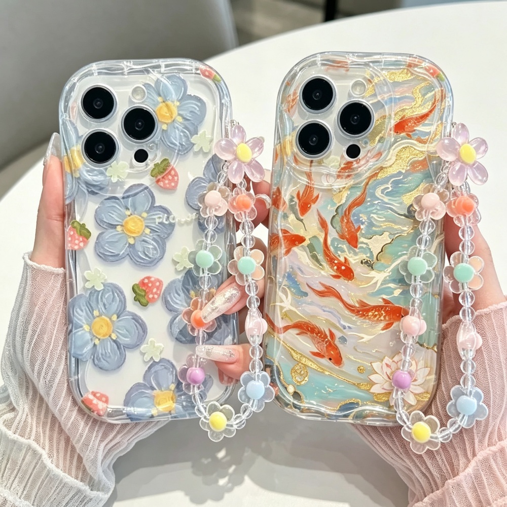 Cute Cartoon Wrist Strap Silicone Case - Cute Flower Clear Case For Xiaomi