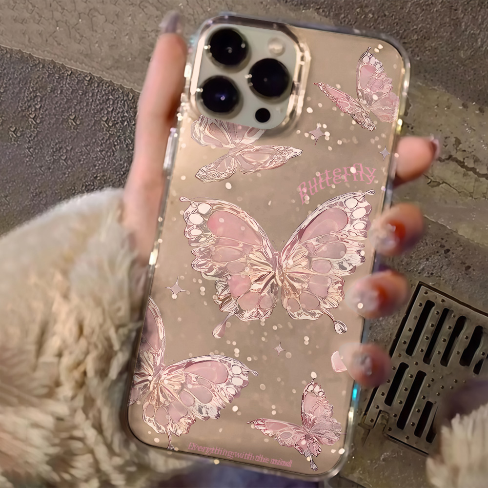 Pink Butterfly Clear Glitter P - Clear Shockproof Bumper Case review and price