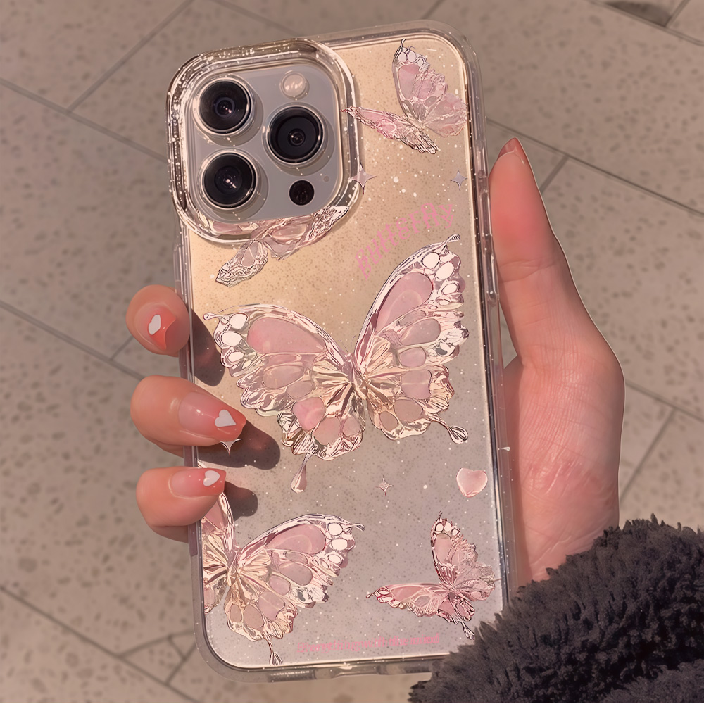 Pink Butterfly Clear Glitter P - Clear Shockproof Bumper Case review and price