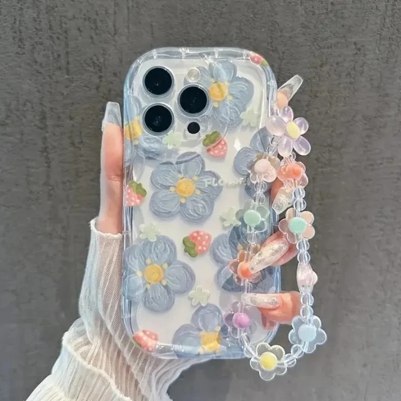 Cute Flower Clear Case For Xia - Cute Cartoon Wrist Strap Silicone Case review and price