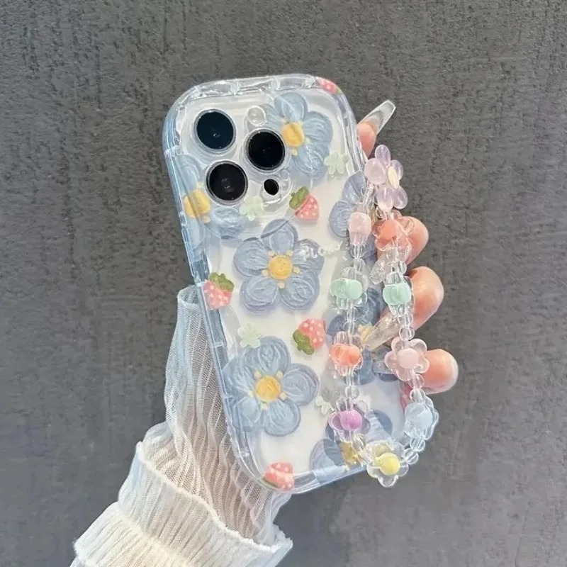 Cute Flower Clear Case For Xia - Cute Cartoon Wrist Strap Silicone Case review and price