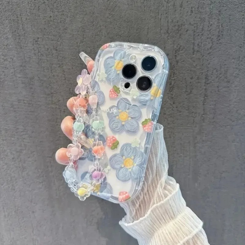 Cute Flower Clear Case For Xia - Cute Cartoon Wrist Strap Silicone Case review and price